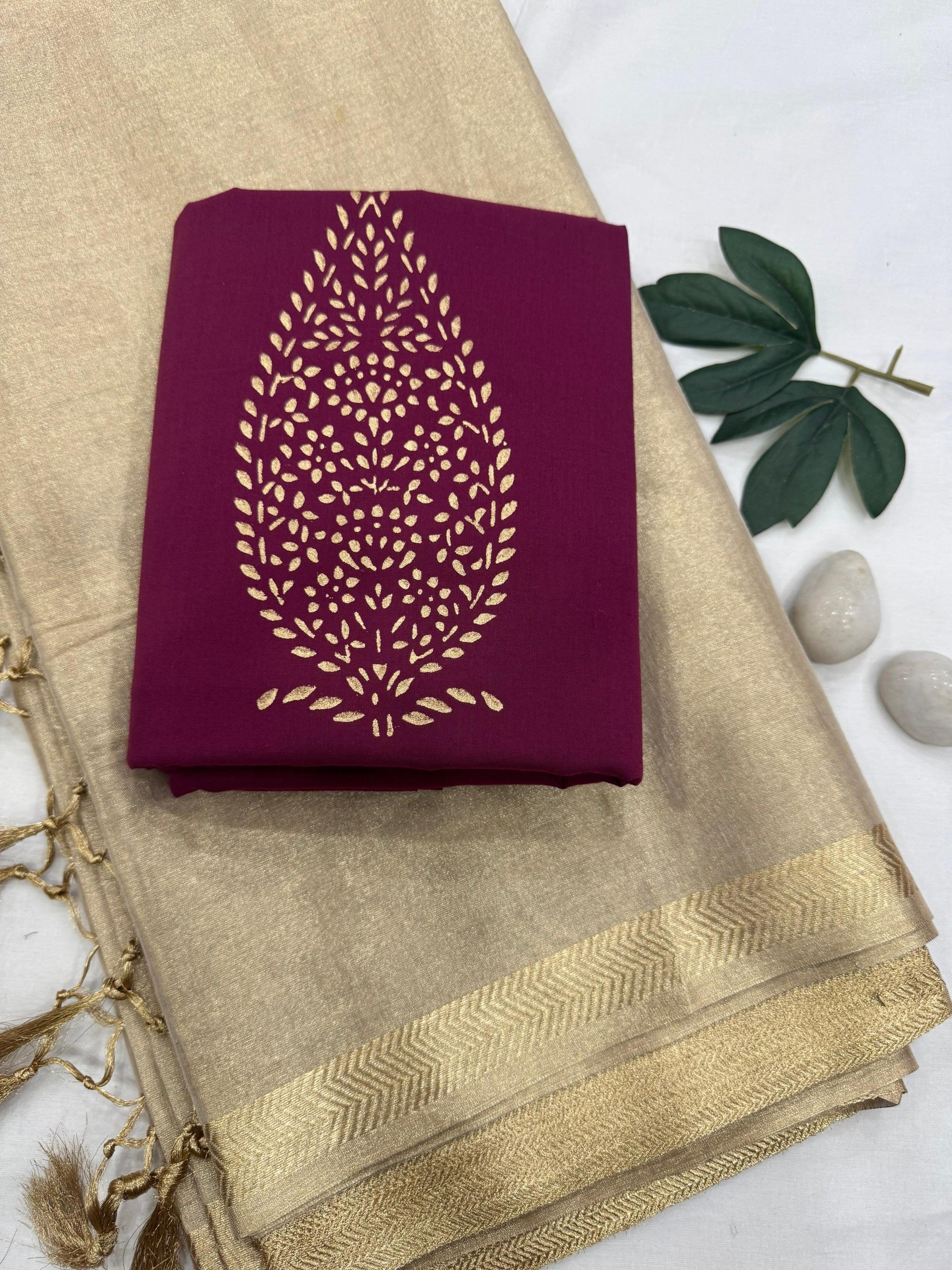Gold Tissue Saree with Maroon Butta Fabric – Handcrafted Wholesale Saree for Boutiques